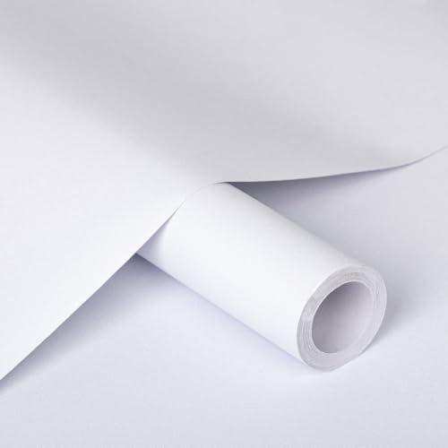 Honcet White Sticky Back Plastic Vinyl Wrap for Furniture Kitchen | 40x300cm White Self Adhesive Wallpaper Vinyl Worktop - Contact Paper for Shelves Cupboards Matt