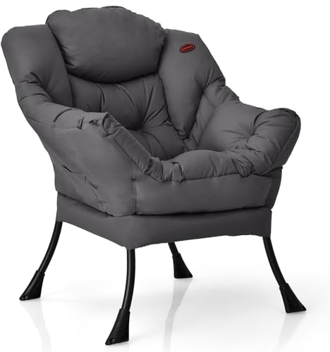 COSTWAY Poltrona Relax, Poltrona da Lettura, con Schienale e Seduta Imbottiti, Braccioli e Tasca di Stoccaggio, per Soggiorno, Camera da Letto, Portata 115 kg (Grigio)