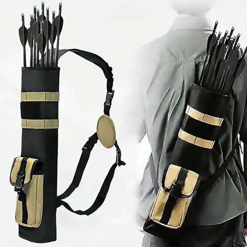 ZSHJGJR Bågskytte, ryggquiver traditionell quiver – justerbar bakre quiver för återkurva/sammansatta bågar – jakt och målövningskvakt för ungdomar och vuxna (gul)