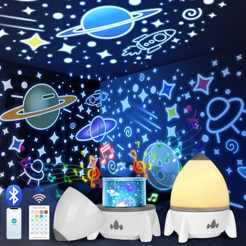 CIOXSOIO Proyector de cielo estrellado para niños con 8 películas, luz nocturna para niños, proyector de estrellas Bluetooth, proyector de galaxia, regalos de Navidad para niños y niñas, decoración de