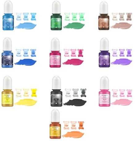 LIULINY 10 Stück Epoxidharz Farben, Farbe 10 Farbpigmente Flüssig für Gießpulver, 5ml Flüssig Farbe für Gießpulver, für Gipsbeschichtung DIY Produktion Zementbeschichtung Farbige Pigmente