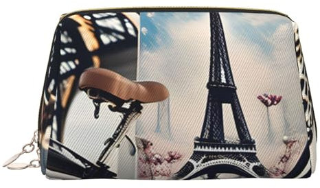 BBEXJIGY Romantico Parigi Torre Eiffel stampa bicicletta borsa da viaggio in pelle per articoli da toeletta da donna borsa cosmetica borsa trucco