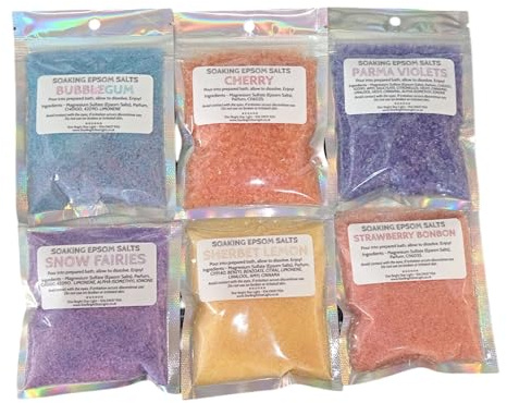 Set of 6 Scented Soaking Epsom Salts - Sweet & Fruity - Bath, Foot Soak - UK