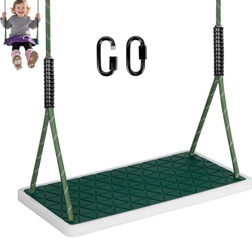WWFFEN Gunga trädgård, halkfri trädgunga förtjockad mjuk gummi gungsits set med justerbart rep (130 cm – 200 cm) lämplig för lekplats utomhus trädgårdsgunga, grön/270 kg