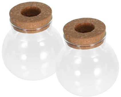 KONTONTY 2 Stück Hydroponik Glasvase mit Korken – 480 Ml Kleines Pflanzgefäß für Hydrokultur Transparentes Glas Terrarium für Zimmerpflanzen Tisch Anzuchtstation für Büro und Zuhause