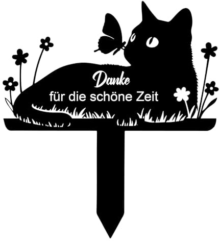 Wondramble Grabstein Katze für Draußen,grabschmuck Katze wetterfest,gartenstecker,gedenktafel,Edelstahl grabstecker 25cm (Katzen)