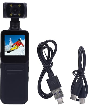 Yanmis Caméra Corporelle 4K, Caméra Portative à Objectif Rotatif HD WiFi à 180 Degrés avec écran HD de 1,3 Pouces, Lumière LED, Application pour Les Voyages Sportifs en Plein Air