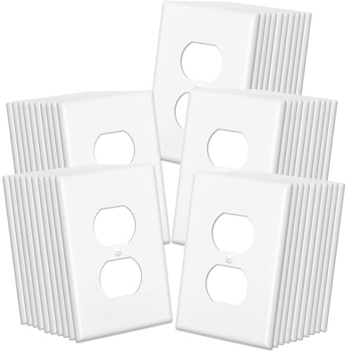 Amico Duplex Receptacle Outlet Covers, 50-Pack, 1-Gang Mid-Size (4.88” x 3.12”) Wall Plates, Unbreakable Polycarbonate, White, Includes Screws, UL Listed