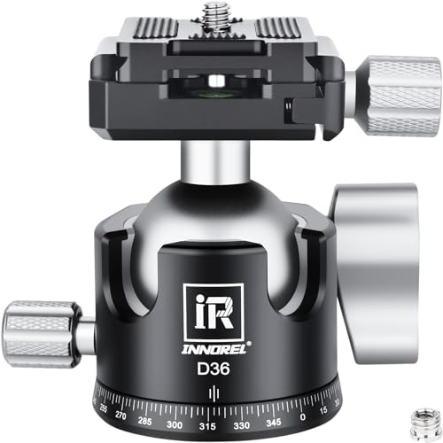 INNOREL D36 Low Profile Camera Tripod Ball Head, 36mm All Metal Panorama Ball Head Compatible with Arca 1/4 Arca Swiss Quick Release Plate for Tripod Monopod DSLR Camera, Load Capacity 26lb/12kg
