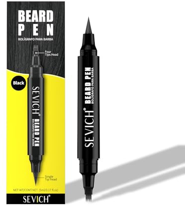 Sevich Lápiz de barba de doble cara con punta de relleno de 4 puntas y punta de contorno de 1 punta, para una barba de aspecto natural, resistente al agua y al sudor, tamaño de viaje negro