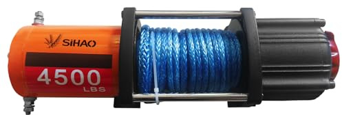 12V Elektrische Winde mit 4500 lbs / 2041 kg Zugkraft, ausgestattet mit Synthese-Stahlseil, IP55-Schutzart, inklusive 10 m Synthese-Stahlseil und 1 drahtloser Fernbedienung. Geeignet für Anhänger