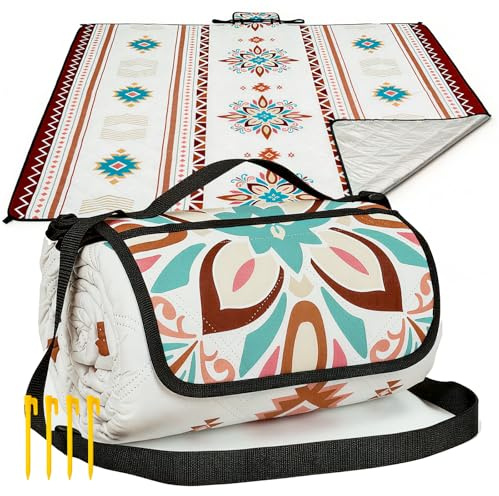 HAUSPROFI Picknickdecke Wasserdicht & Isoliert 200x200cm | Große Picknick Decke mit 3 Lagen Camping Decke Reißfest, 4 Heringe mit Schultergurt Maschinenwaschbar für Park, Camping