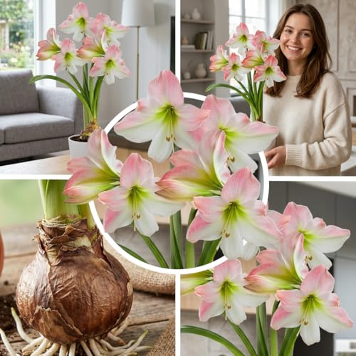 FLORIUM Amaryllis Apple Blossom Zwiebel, 1 Blumenzwiebel in Großformat 26/30, Exklusive, Blumenzwiebeln, Pflanzen und Blumen aus Holland, Echte Hippeastrum Zwiebeln
