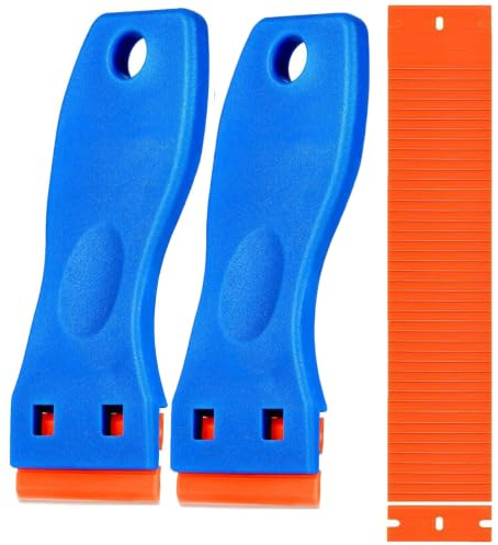 2PCS Plastic Scraper Tool with 50 Plastic Blades Multipurpose Plastic Scraper Non-Scratch Scraper Tool Kits for Removing Stickers Labels Cleaning Labels