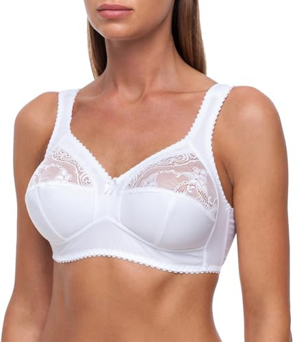 frugue Reggiseno Senza Ferretto Taglie Forti Pizzo Contenitivo Donna Bianco IT 8D (EU 105D)