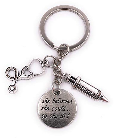 H-Customs Ciondolo portachiavi stetoscopio dottore in metallo argentato