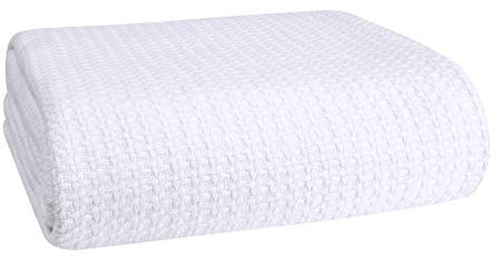 Elvana Home Manta de Cama 100% algodón, Transpirable, tamaño King, Mantas térmicas de algodón, Usar en Capas en Cualquier Cama para Todas Las Estaciones, Color Blanco