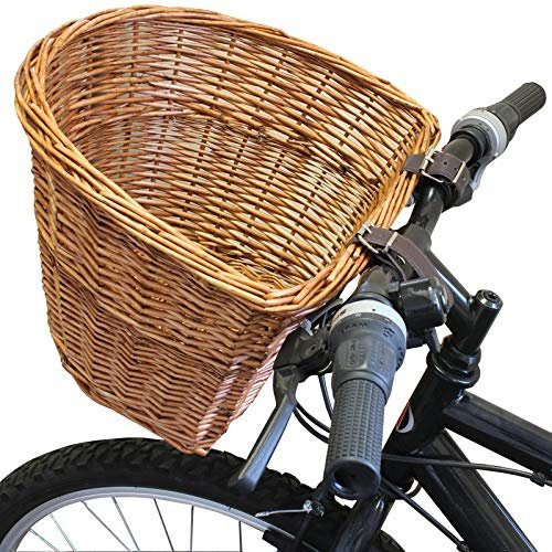 Natural Wicker Bike Basket Hand bar Cycling Bike Bag Shopping Basket With Handle Weatherproof (Honey)
