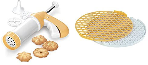 Tescoma 630534 Delicia Pistola Sparabiscotti/Siringa per Dolci & 630898 Delícia Reticolo Tagliapasta per Crostata, Plastica, Giallo/Bianco, Diametro 30 Cm