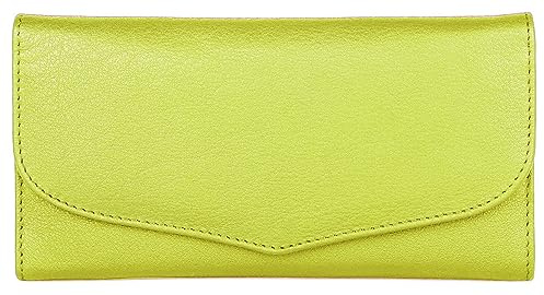 J. Wilson London Pochette da donna in morbida pelle con RFID, con tasca con cerniera, in confezione regalo, Verde lime, M, Contemporaneo