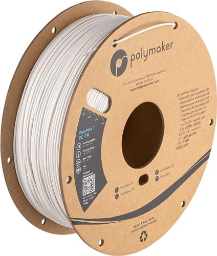 Polymaker PC Flame Retardant PC Filament 1.75mm, White Polycarbonate Filament 1.75mm 1kg Cardboard Spool - PolyMax PC-FR PC Filament 3D Printer Polycarbonate Filament Strong Tested UL94 V0