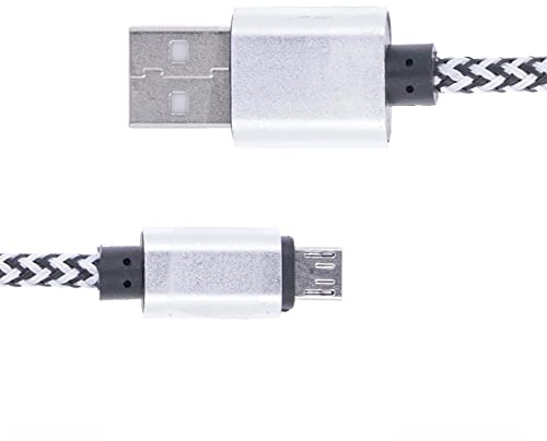 REY Câble adaptateur USB mâle vers micro USB mâle tressé en maille renforcée noir - blanc 2M anti-enchevêtrement