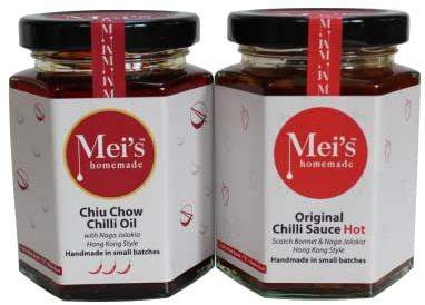 Mei's Homemade Chiu Chow Chili olja knaprig chili x 1 (155 g) och original chilisås x 1 (175 g) Garlicky chili glutenfri växtbaserad