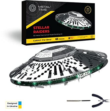 METAL-TIME UFO-modell, oidentifierat flygande föremål av metall, gör-det-själv-modellkit, 3D-metallbyggsats för vuxna, modell flygande tefat