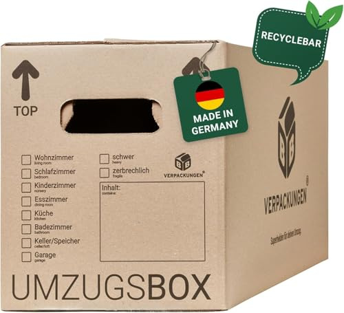 BB-Verpackungen 90x Umzugskartons UMZUGSBOX 632 x 288 x 330 mm 2-wellig (90 Stück) | 100% recycelte Pappe, doppelter Schmetterlingsboden und 3-fache Griffverstärkung