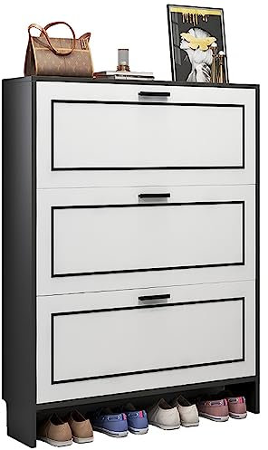 ZORZA Schuhschrank Schmal, Schuhschrank Fächer Schuhkipper Schuhregal, Shoe Cabinet Slim, Schuhschränke, Schuhregal Geschlossen für Diele, Wohnzimmer,B,90×17×118cm/35×6.7×46in