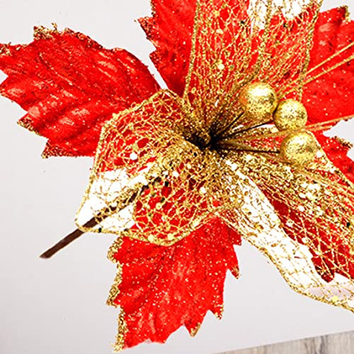 dvnFWKc Decorate Artificial Flowers, 5 stücke 22cm Flash Künstliche Blume Baum Dekoration Home Desktop Dekoration Gefälschte Crimson Blume Liefert Geeignet for Partys(Red)