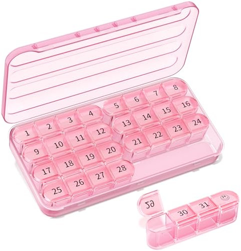 Colorwing Pastillero Mensual 31 Días: Se Puede Desmontar En 8 Cajas De Pastillero Viaje Con 32 Compartimentos, Ideal Para El Pastillero Diario, Sin Bisfenol A, Perfecta Para Personas Mayores (Rosa)