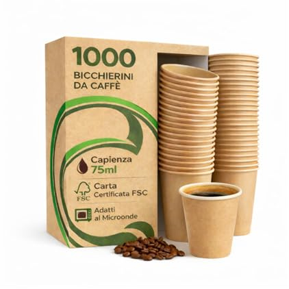 MOHOME 1000 Bicchierini Caffè Carta 75 ml Avana Biodegradabili Bicchieri Compostabili Inodore Bicchierini da Caffè Usa e Getta Tazzine Caffè Ufficio Asporto Bar Adatti al Microonde