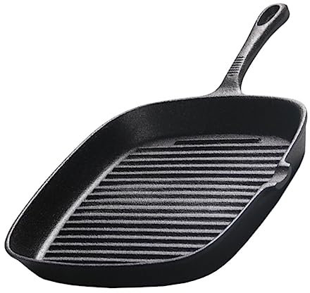 Agashi 1 Sartén Antiadherente para Bistec de Hierro Fundido Sartén para Parrilla sin Revestimiento para Bistecs Chamuscados para Cocinar en Interiores Y Exteriores