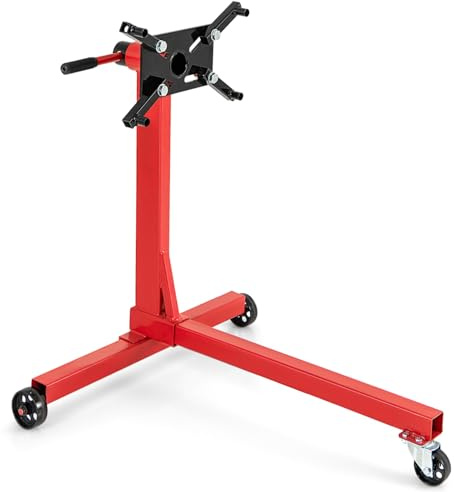 HOMFME 360° Rotating Engine Stand, 340 kg Motor Stand with 4 Mounting Arms, Non-slip Handle, 3 Casters, Heavy Duty Metal Mount Support Swivel Engine Hoist Holder Lift for Car Garage Workshop (Red)