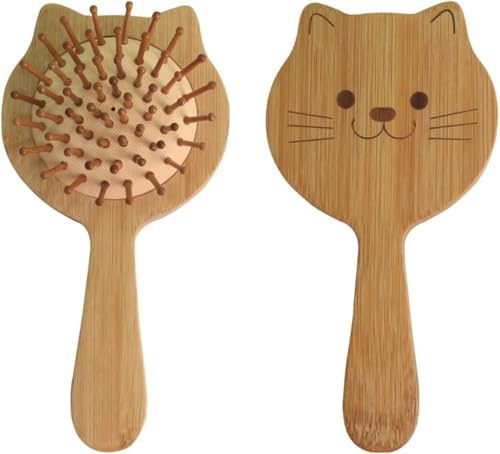 Cepillo de pelo para niños, pequeño cepillo de bambú para el pelo, bonitos cepillos antiestáticos para cuero cabelludo, adecuado para niños, niñas y niños, a través de enredos, reduce los vuelos