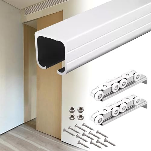 Kit di binari per porte scorrevoli per porte di cortili e cortili, include carrelli a 8 ruote e guida per pavimento, ricambio durevole per un funzionamento regolare