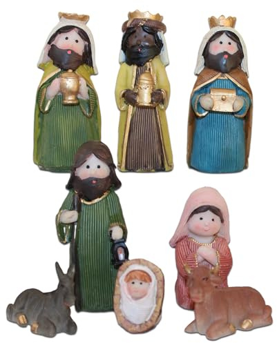 Belén Infantil de Navidad Completo con 8 Figuras de 9 cm | Portal para Nacimiento Navideño Ideal para Decorar y Completar tu Escena