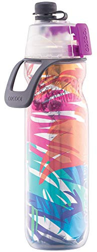 O2COOL Mist 'N Sip Misting Water Bottle 2-in-1 Mist And Sip Function With No Leak Pull Top Spout Reusable Sports Water Bottle - 20 oz (Palm Leaf)