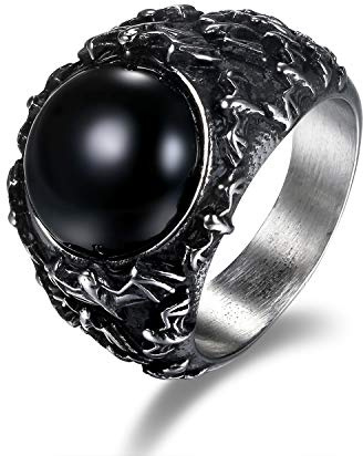 JewelryWe Ring Herren Siegelring Vintage Edelstahl Herren-Ring mit Ovalem Stein Punk Adler Fingerring Bandring Daumen Band Marine Schmuck Geschenk für Männer Vater Silber
