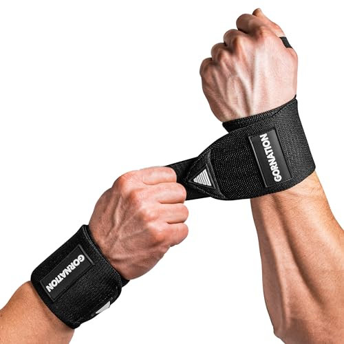 GORNATION Handgelenk-Bandagen, Power Wrist Wraps für Fitness, Gym, Calisthenics & Kraftsport, Handgelenk Support - 1 Paar, Schwarz