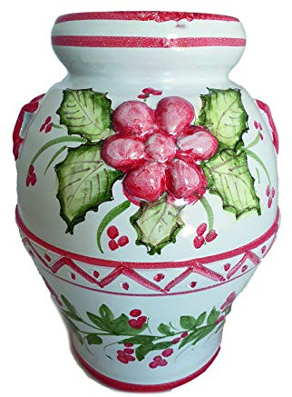GIARA (SET 2 PEZZI) AGRIFOGLIO PUNGITOPO IN CERAMICA DI VIETRI DIPINTA A MANO; ALTEZZA CM. 26, DIAMETRO PANCIA CM. 19 ORCIO DECORAZIONI NATALIZIE