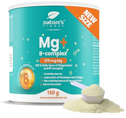 Nature's Finest Magnesium & B-Komplex, Trinkpulver 150 g | Magnesiumcitrat plus 7 B-Vitamine in einem Trinkpulver - Orangengeschmack, vegan, ohne Zuckerzusatz