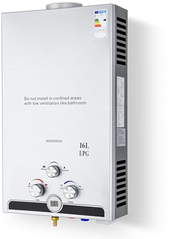 CO-Z 16L Gas Durchlauferhitzer LPG Warmwasserbereiter Durchlauferhitzer Warmwasserspeicher Heißwasserbereiter Boiler Tankless Instant Boiler (16L)