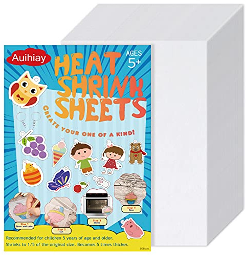 Auihiay 50 pcs Mini Shrink Plastic Sheets, Heat Shrinky Sheet for Kids, DIY Shrinking Art Creative Crafts, Great Mothers Day Gifts Christmas Ornament, 6 x 4 inch / 15 x 10 cm