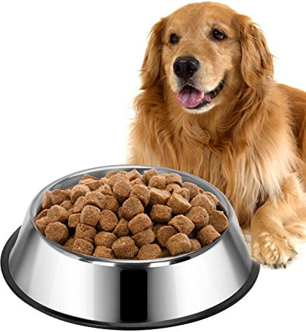 Nobleza Stainless Steel Metal Large Dog Bowls - 790ml, 25.3 cm/ 10 in Diameter Dog Bowl Large Pet Water Food Bowls Pet Feeding Food Bowl with Non Slip Rubber Base