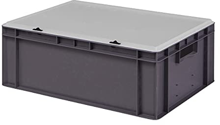 1a-TopStore Design Eurobox Stapelbox Lagerbehälter Kunststoffbox in 5 Farben und 16 Größen mit transparentem Deckel (matt) (grau, 60x40x22 cm)