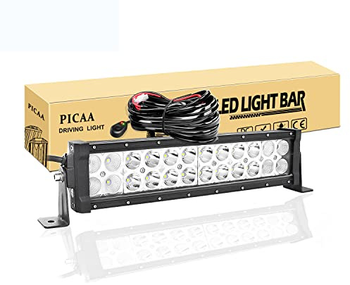 PICAA Led Arbeitsscheinwerfer, 12 Zoll 32.5CM 72W Led Lichtbalken 12V 24V | Mit Kabelbaum 12V,Zweireihig,Lichtleiste, Zusatzscheinwerfer Light Bar, für SUV Offroad ATV UTV Traktor 4x4 Auto,6000K