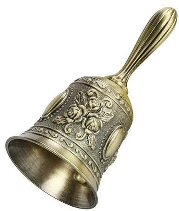 Campana de Mano,Campana de Mano Escolar,Campana de Llamada,Campana de Recepción de Metal,Timbre de Recepción para Restaurante,Hotel,Decoración Navideña (Bronce)