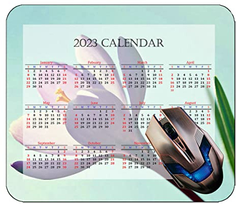 Spelmusmatta 2023 års kalender med semester, blomblad bakgrund vit kontorsmusmatta